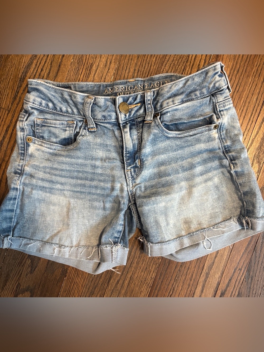 American Eagle Outfitters Light Wash Denim Rolled Hem Shorts